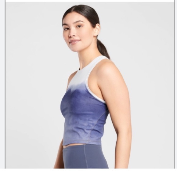 Athleta shanti crop tank watercolor stripe blue and white - Picture 3 of 4